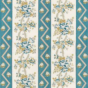 Sylvain Floral Stripe Teal 5015540 by Schumacher Wallpaper