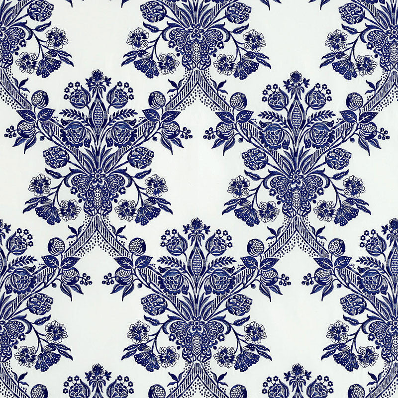 Carolina Ultramarine 69710 by Schumacher Fabric COUTURE COLLECTION COTTON 100% INDIA </p><p>Repeat: Horizontal: 8 1/2" (22CM) and Vertical: 25" (64CM) 51 - Fabric Carolina -