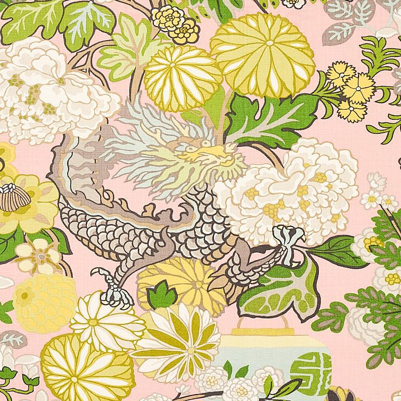 Chiang Mai Dragon Blush 173280 by Schumacher Fabric Exuberant Prints 27.0" - Fabric Carolina -