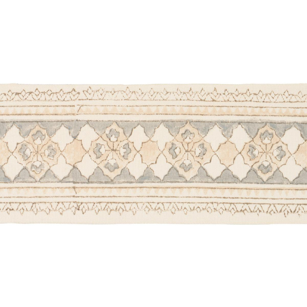 Amira Hand Block Printed Tape Sand & Grey 181371 by Schumacher Trim Jacaranda - Fabric Carolina -