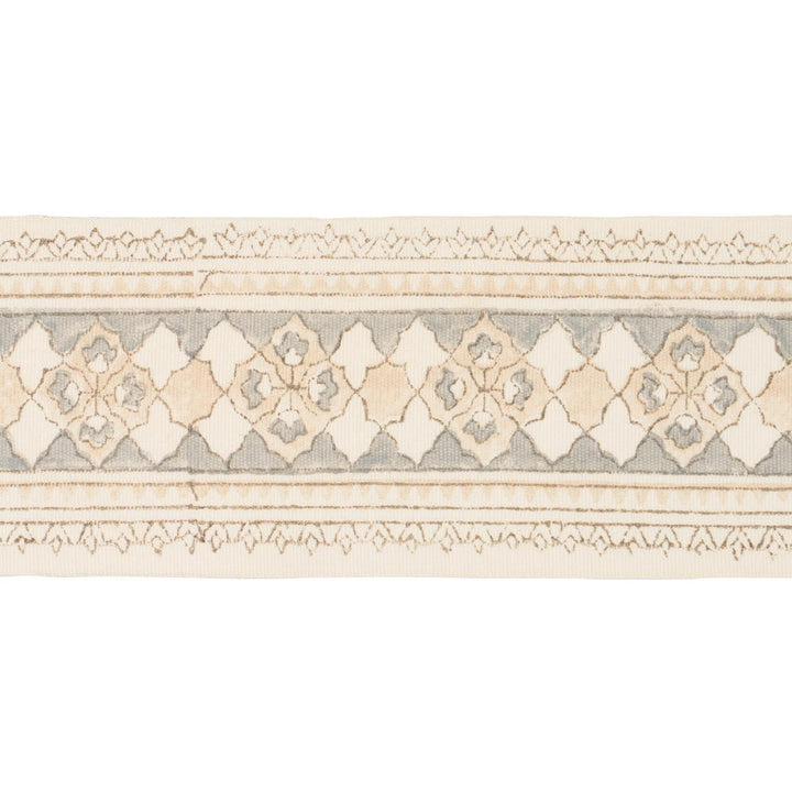 Amira Hand Block Printed Tape Sand & Grey 181371 by Schumacher Trim Jacaranda - Fabric Carolina -