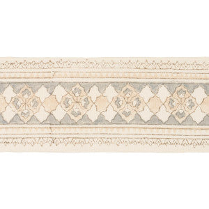 Amira Hand Block Printed Tape Sand & Grey 181371 by Schumacher Trim