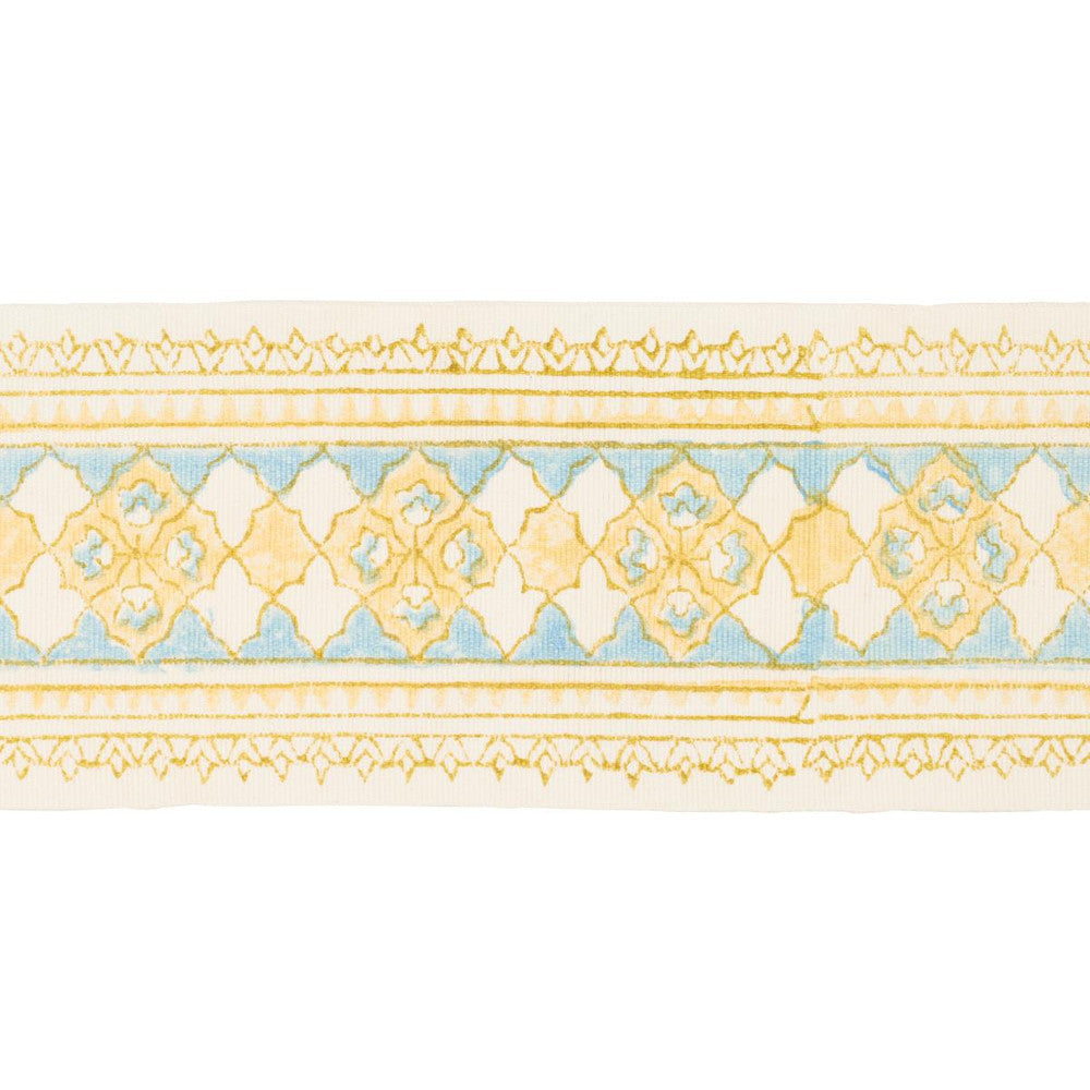 Amira Hand Block Printed Tape Yellow & Aqua 181370 by Schumacher Trim Jacaranda - Fabric Carolina -