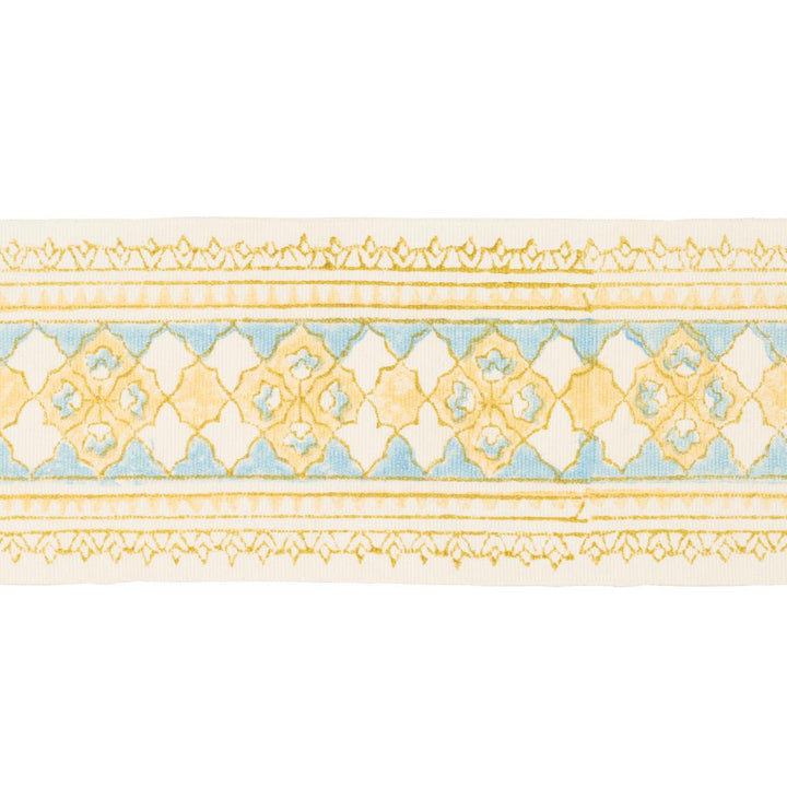 Amira Hand Block Printed Tape Yellow & Aqua 181370 by Schumacher Trim Jacaranda - Fabric Carolina -