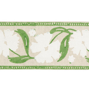 Adra Hand Blocked Tape Ivory & Leaf 74405 by Schumacher Trim