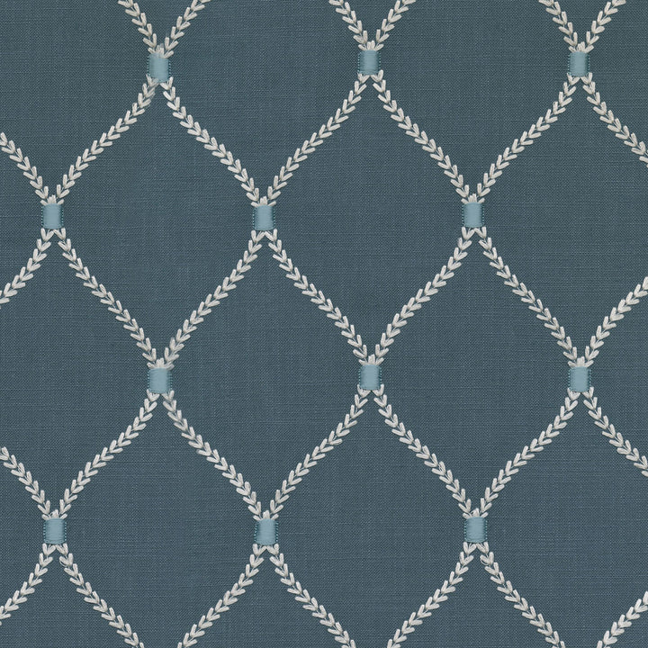 Deane Embroidery Sapphire 700504 by Williamsburg Fabric - 70%Rayon 30%Linen Embroid:100%Rayon India 39000 Horizontal: 6.25 and Vertical: 4.25 54 - Fabric Carolina -