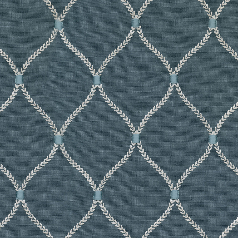 Deane Embroidery Sapphirenc 700504 by Williamsburg Fabric - 70%Rayon 30%Linen Embroid:100%Rayon INDIA 39000 Horizontal: 4.25 and Vertical: 6.25 54 - Fabric Carolina -