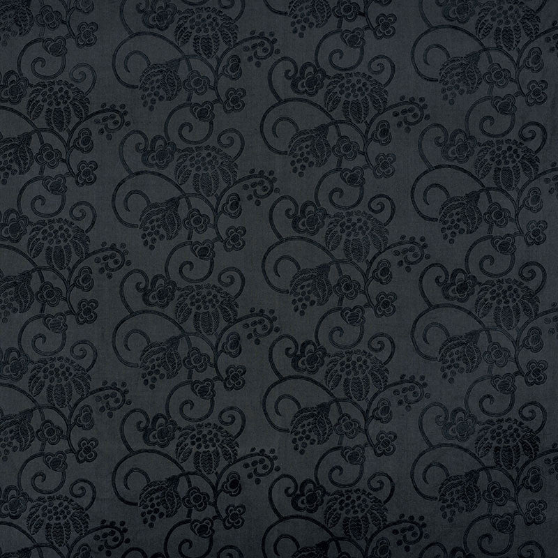 Calliope Embroidery Black 70181 by Schumacher Fabric CONTEMPORARY EMBROIDERIES See Sample INDIA - </p><p>Repeat: Horizontal: 27" (69CM) and Vertical: 12 1/2" (32CM) 54 1/2" (138CM) - Fabric Carolina -