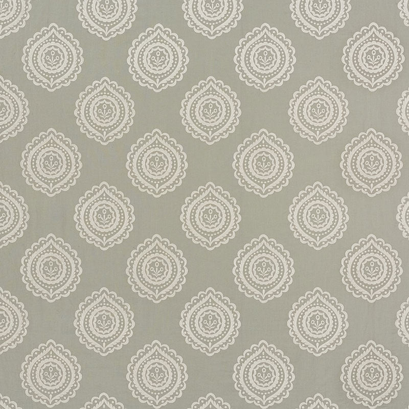 Olana Linen Embroidery Haze 70200 by Schumacher Fabric Contemporary-Embroideries 60% Linen, 34% Viscose, 6% Spun - Horizontal: 12.625 and Vertical: 12.5 50.125 - Fabric Carolina -