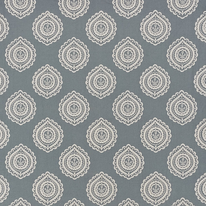 Olana Linen Embroidery Slate 70201 by Schumacher Fabric Contemporary-Embroideries 60% Linen, 34% Viscose, 6% Spun - Horizontal: 12.625 and Vertical: 12.5 50.125 - Fabric Carolina -