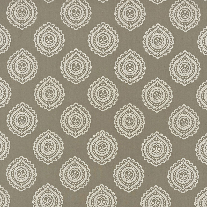 Olana Linen Embroidery Stone 70202 by Schumacher Designer Fabric CONTEMPORARY EMBROIDERIES LINEN 60% VISCOSE RAYON 34% INDIA </p><p>Repeat: Horizontal: 12 5/8" (32CM) and Vertical: 12 1/2" (32CM) 50.125 - Swanky Fabrics -