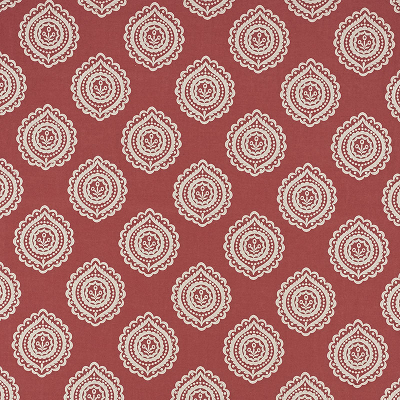 Olana Linen Embroidery Tuscan Red 70204 by Schumacher Fabric Contemporary-Embroideries 60% Linen, 34% Viscose, 6% Spun - Horizontal: 12.625 and Vertical: 12.5 50.125 - Fabric Carolina -