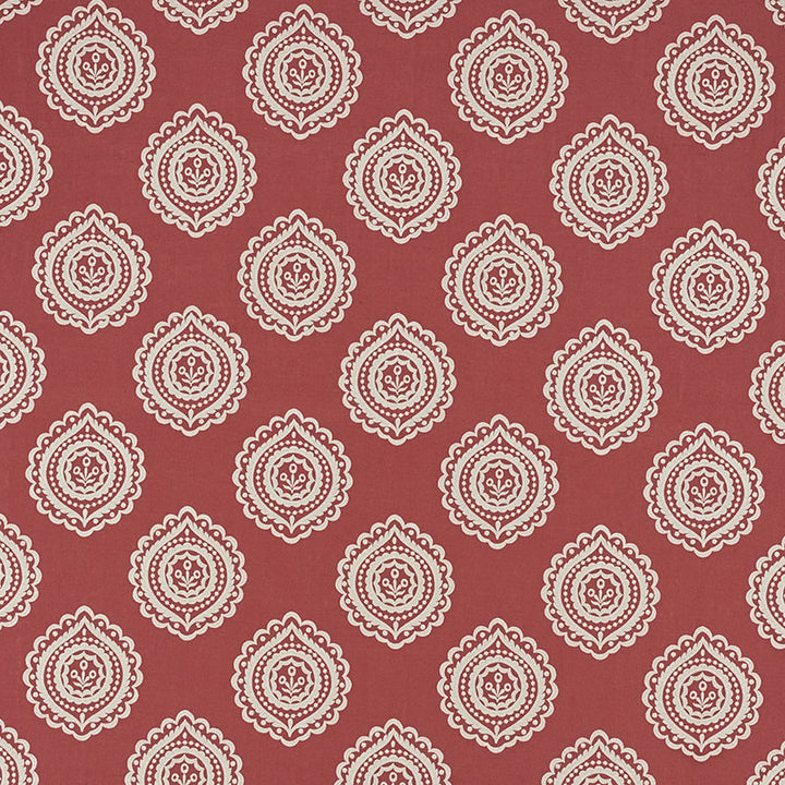 Olana Linen Embroidery Tuscan Red 70204 by Schumacher Fabric Contemporary-Embroideries 60% Linen, 34% Viscose, 6% Spun - Horizontal: 12.625 and Vertical: 12.5 50.125 - Fabric Carolina -
