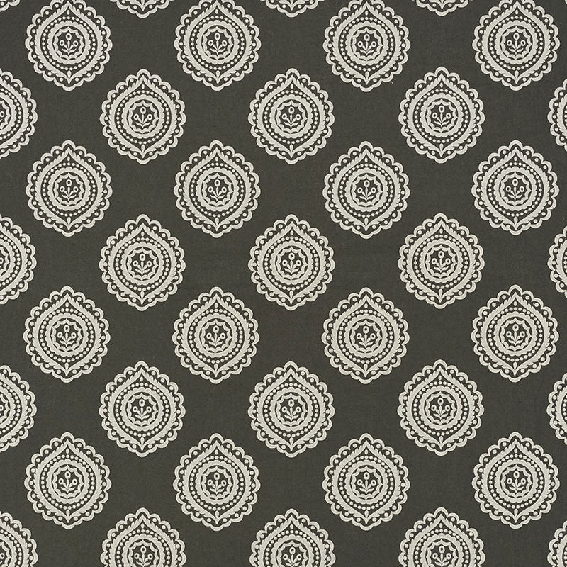 Olana Linen Embroidery Graphite 70205 by Schumacher Designer Fabric CONTEMPORARY EMBROIDERIES LINEN 60% VISCOSE RAYON 34% INDIA </p><p>Repeat: Horizontal: 12 5/8" (32CM) and Vertical: 12 1/2" (32CM) 50.125 - Swanky Fabrics -