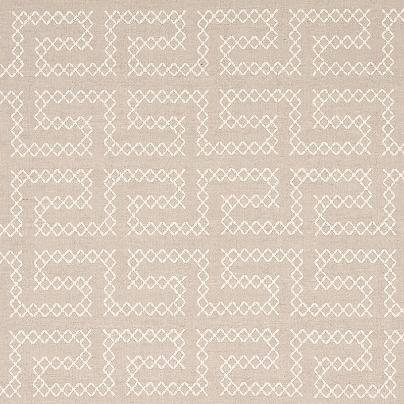 A Maze Embroidery Sand 70231 by Schumacher Fabric Schumacher Fabric A Maze Embroidery Sand 70231Fabric LINEN 36% INDIA </p><p>Repeat: H: HORZ. 4 1/4" (11CM) , V: VERT. 7 3/4" (20CM) 51 - Fabric Carolina -