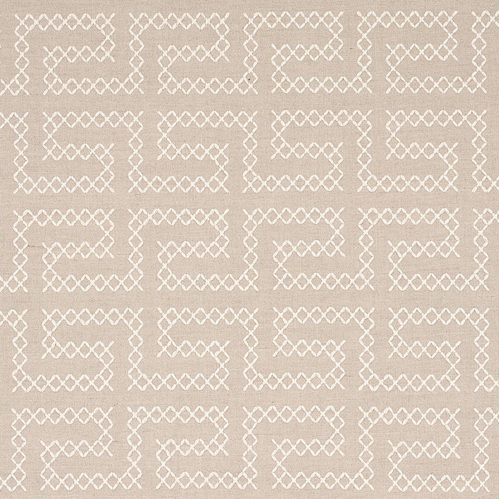 A Maze Embroidery Sand 70231 by Schumacher Designer Fabric CONTEMPORARY EMBROIDERIES LINEN 36% SPUN POLY 35% INDIA </p><p>Repeat: Horizontal: 4 1/4" (11CM) and Vertical: 7 3/4" (20CM) 51 - Swanky Fabrics -