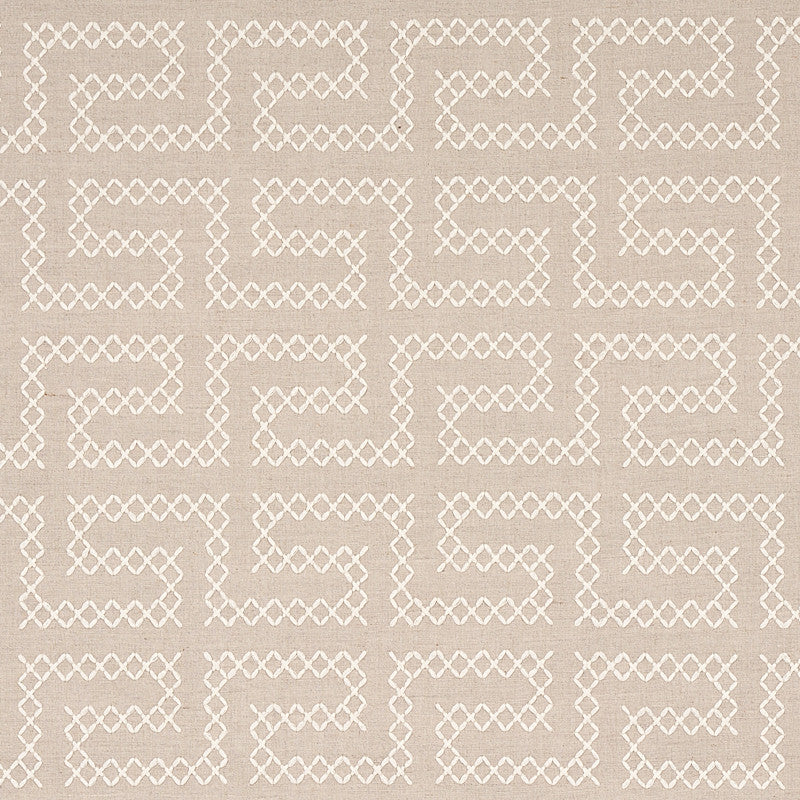 A Maze Embroidery Sand 70231 by Schumacher Fabric CONTEMPORARY EMBROIDERIES LINEN 36% SPUN POLY 35% INDIA </p><p>Repeat: Horizontal: 4 1/4" (11CM) and Vertical: 7 3/4" (20CM) 51 - Fabric Carolina -