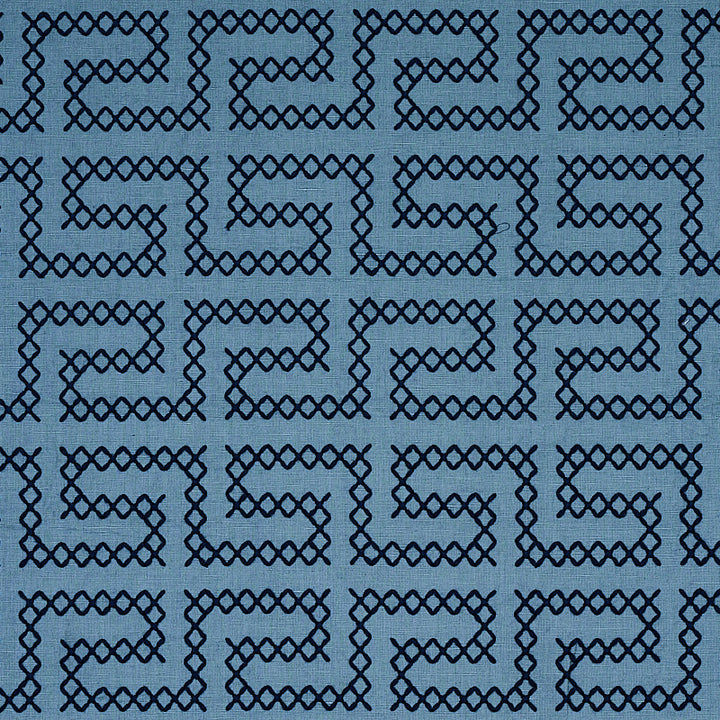 A Maze Embroidery Cadet 70235 by Schumacher Fabric CONTEMPORARY EMBROIDERIES LINEN 36% SPUN POLY 35% INDIA </p><p>Repeat: Horizontal: 4 1/4" (11CM) and Vertical: 7 3/4" (20CM) 51 - Fabric Carolina -