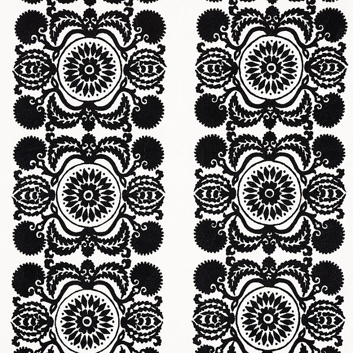Castanet Embroidery Black 70263 by Schumacher Fabric BOHEMIA LINEN 80% SPUN VISCOSE 20% INDIA </p><p>Repeat: Horizontal: VERT. 25 7/8" (66CM) and Vertical: 15 5/8" (40CM) 52 - Fabric Carolina -
