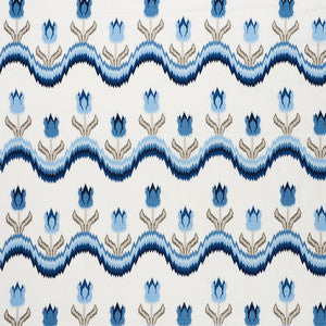 Tulip Flamestitch Embroidery Blue 70272 by Schumacher Fabric