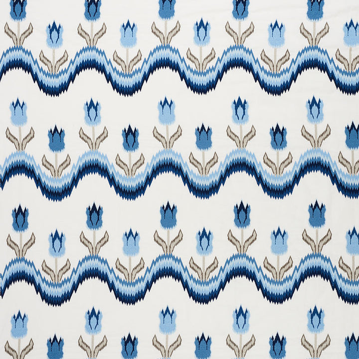 Tulip Flamestitch Embroidery Blue 70272 by Schumacher Fabric Contemporary-Embroideries 55% Polyester, 25% Linen, 20% Cotton - Horizontal: 51 and Vertical: 28.25 51 - Fabric Carolina -