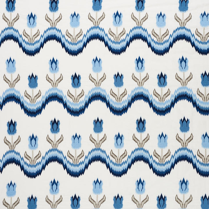 Tulip Flamestitch Embroidery Blue 70272 by Schumacher Fabric Schumacher Fabric Tulip Flamestitch Embroidery Blue 70272Fabric POLYESTER 55% INDIA </p><p>Repeat: H: HORZ. 51" (130CM) , V: VERT. 28 1/4" (72CM) 51 - Fabric Carolina -