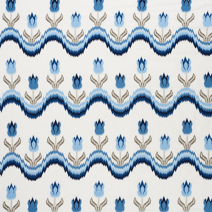 Tulip Flamestitch Embroidery Blue 70272 by Schumacher Fabric CONTEMPORARY EMBROIDERIES See Sample INDIA NOT APPLICABLE </p><p>Repeat: Horizontal: 51" (130CM) and Vertical: 28 1/4" (72CM) 51" (130CM) - Fabric Carolina -