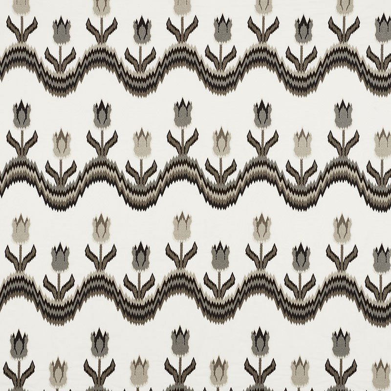 Tulip Flamestitch Embroidery Quarry 70273 by Schumacher Fabric CONTEMPORARY EMBROIDERIES POLYESTER 55% LINEN 25% INDIA </p><p>Repeat: Horizontal: 51" (130CM) and Vertical: 28 1/4" (72CM) 51 - Fabric Carolina -