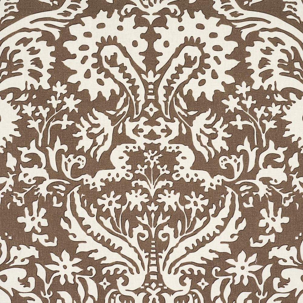 Suffolk Damask Brown 182120 by Schumacher Fabric Veere Grenney 27.0" - Fabric Carolina -
