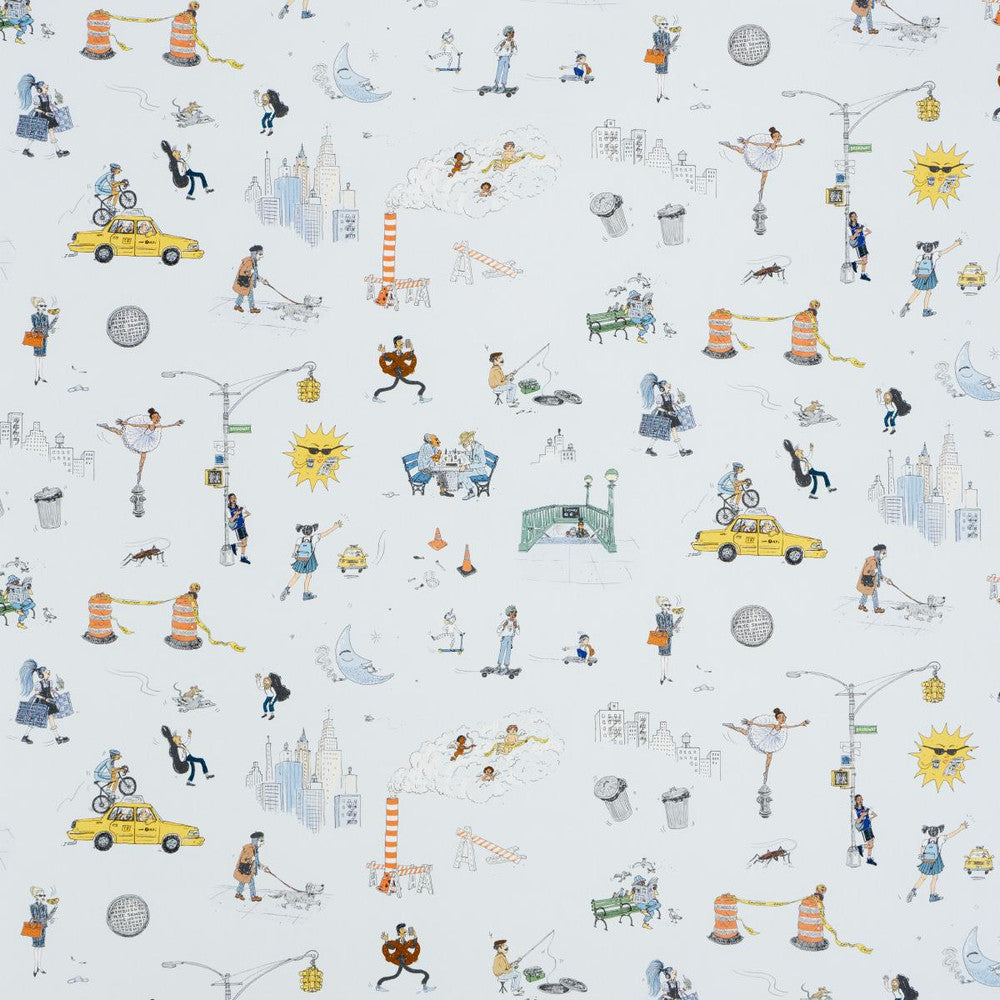 Joana Avillez'S Street Scenes Multicolor On Sky Blue 182330 by Schumacher Fabric The New Yorker 27.0" - Fabric Carolina -