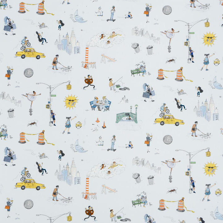 Joana Avillez'S Street Scenes Multicolor On Sky Blue 182330 by Schumacher Fabric The New Yorker 27.0" - Fabric Carolina -