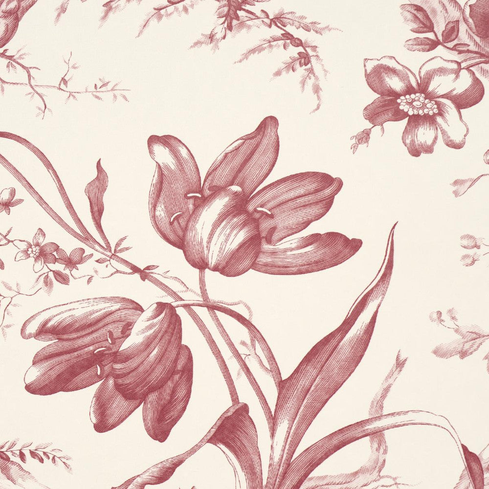 Toile De Fleurs Rouge 5009122 by Schumacher Designer Wallpaper Perennial Favorites 13.5" - Swanky Fabrics -