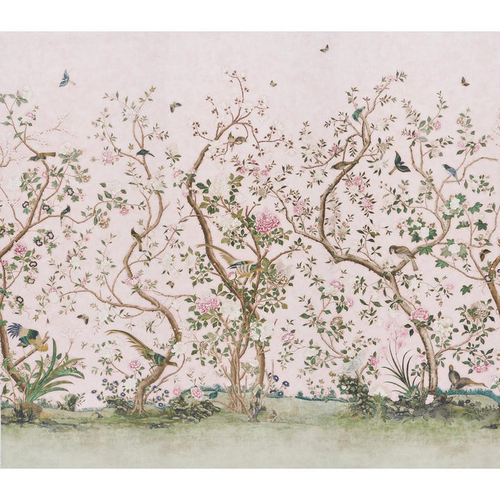 Les Oiseaux Blush 5015154 by Schumacher Wallpaper Perennial Favorites 162.0" - Fabric Carolina -