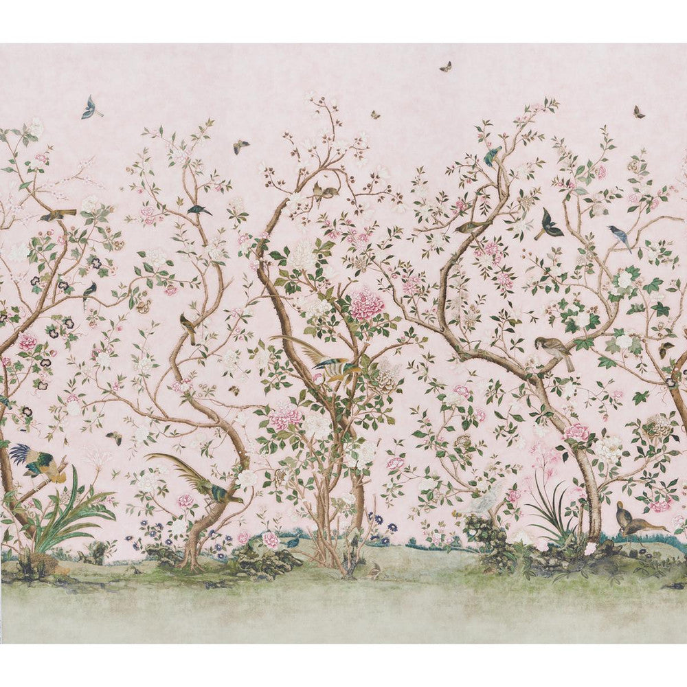 Les Oiseaux Blush 5015154 by Schumacher Designer Wallpaper Perennial Favorites 162.0" - Swanky Fabrics -