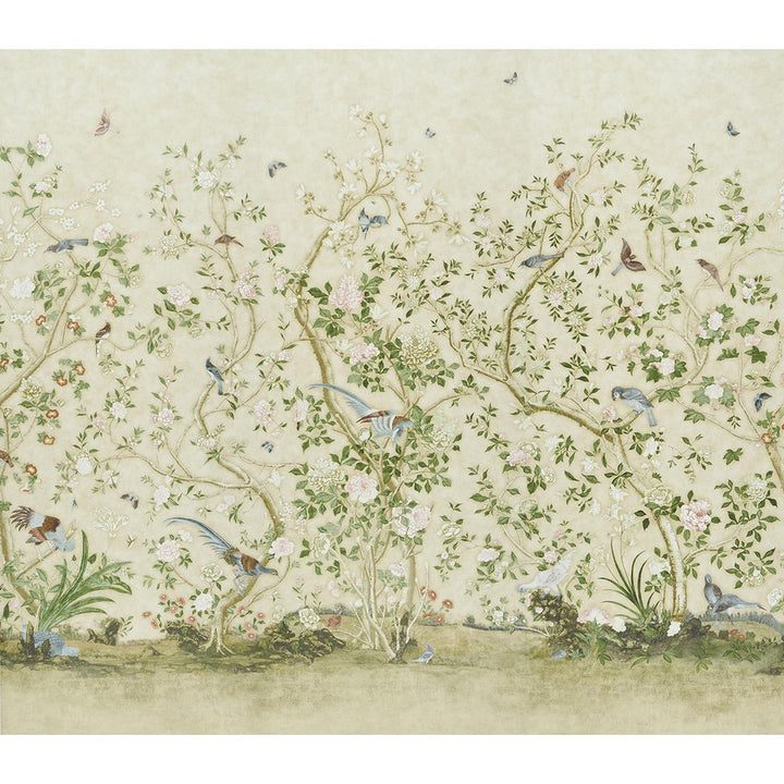Les Oiseaux Parchment 5015155 by Schumacher Wallpaper Perennial Favorites 162.0" - Fabric Carolina -