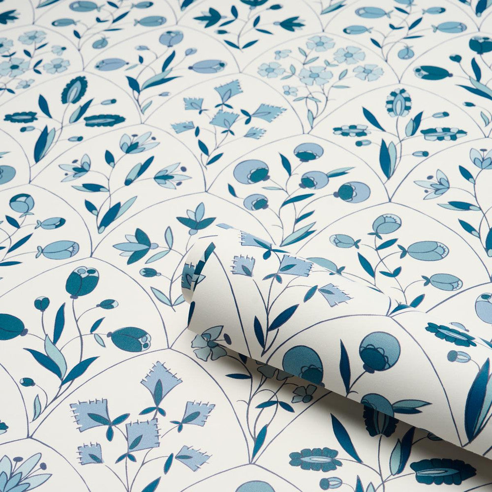 Frances Scallop Floral Blues 5015962 by Schumacher Wallpaper Craft Revival 18.0" - Fabric Carolina -