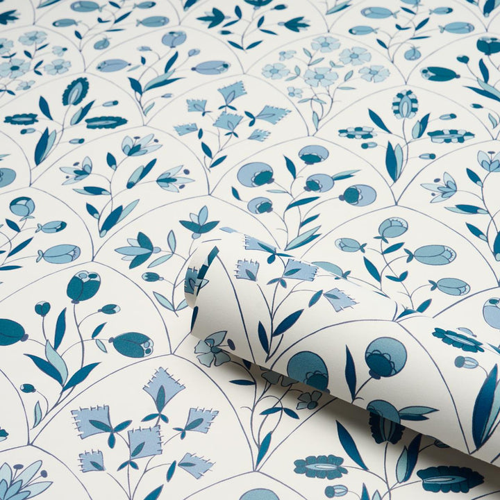 Frances Scallop Floral Blues 5015962 by Schumacher Wallpaper Craft Revival 18.0" - Fabric Carolina -