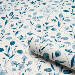 Frances Scallop Floral Blues 5015962 by Schumacher Wallpaper