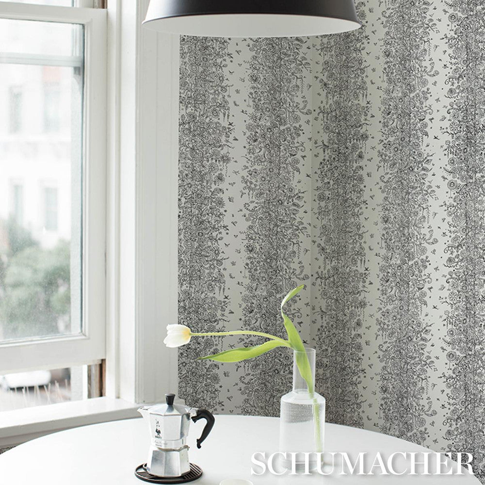 Edward Steed'S Towers Of Flowers Black & White 5016141 by Schumacher Wallpaper The New Yorker 27.0" - Fabric Carolina -