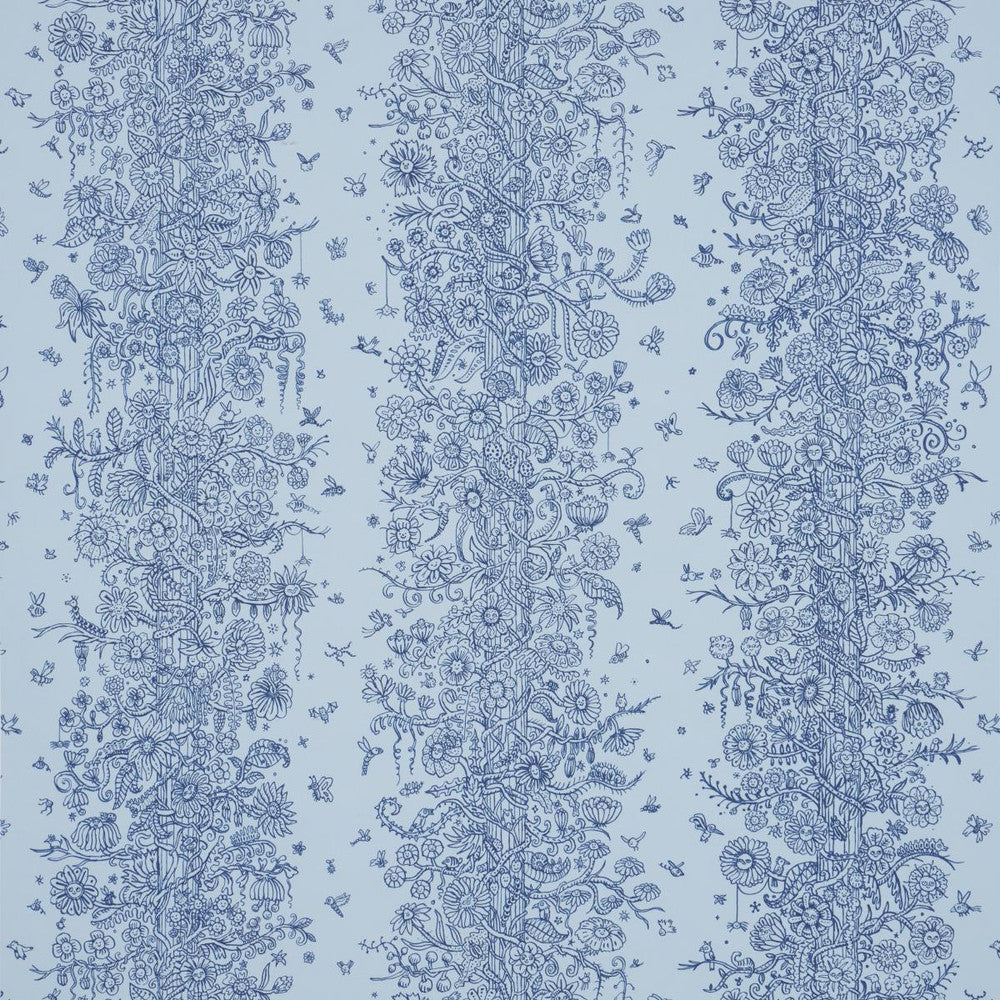 Edward Steed'S Towers Of Flowers Sky Blue & Navy 5016142 by Schumacher Wallpaper The New Yorker 27.0" - Fabric Carolina -
