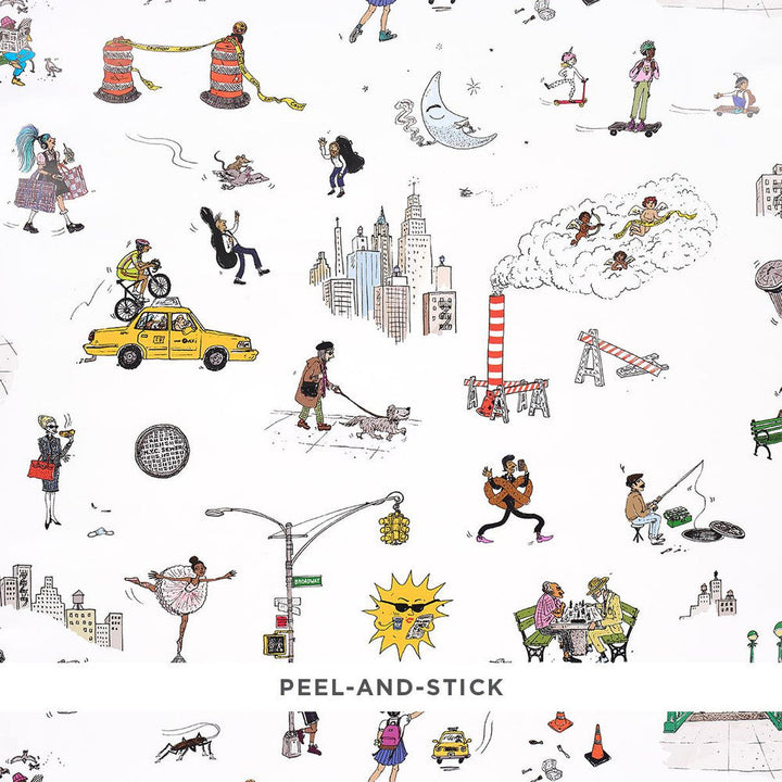 Joana Avillez'S Street Scenes Multicolor On White 5016170 by Schumacher Designer Wallpaper The New Yorker 27.0" - Swanky Fabrics -