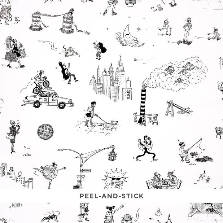 Joana Avillez'S Street Scenes Black & White 5016171 by Schumacher Wallpaper The New Yorker 27.0" - Fabric Carolina -