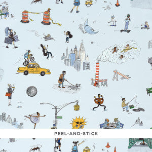 Joana Avillez'S Street Scenes Multicolor On Sky Blue 5016172 by Schumacher Wallpaper