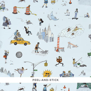 Joana Avillez'S Street Scenes Multicolor On Sky Blue 5016172 by Schumacher Wallpaper