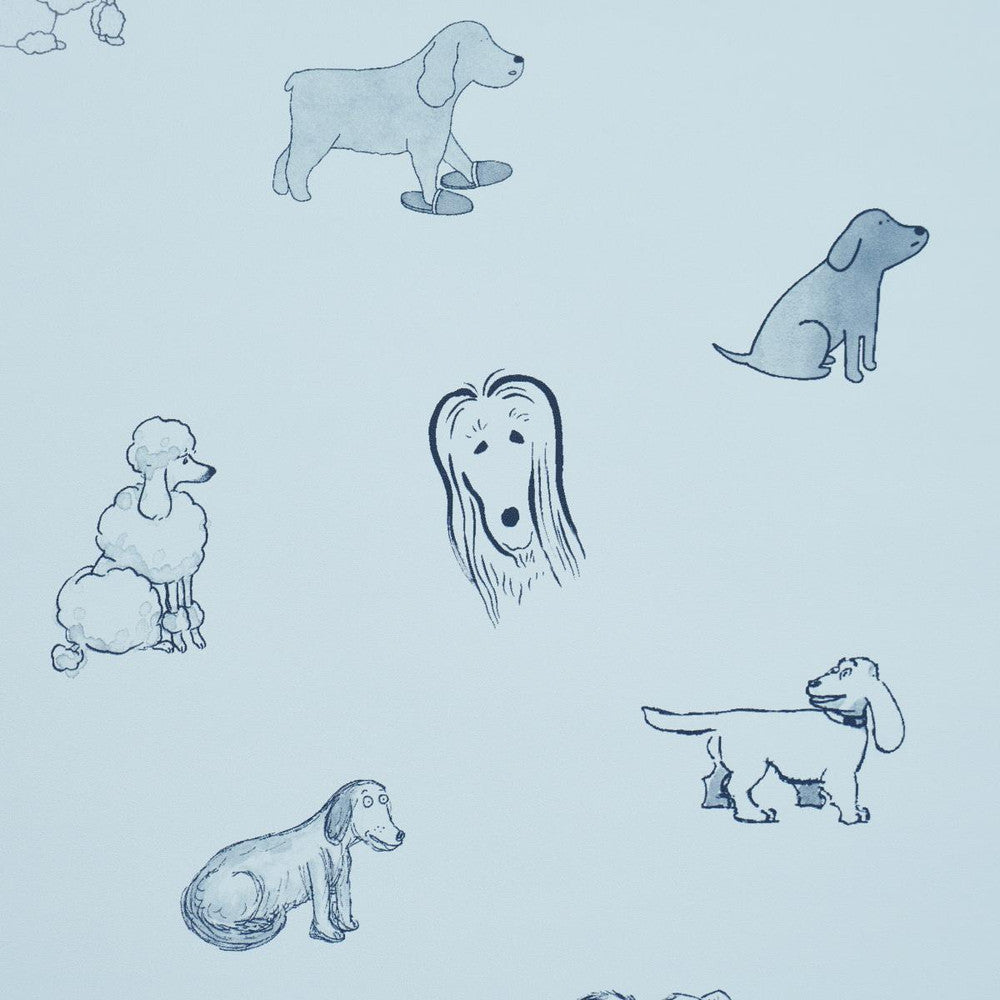 Good Dogs Everywhere Sky & Navy Blue 5016302 by Schumacher Wallpaper The New Yorker 13.5" - Fabric Carolina -