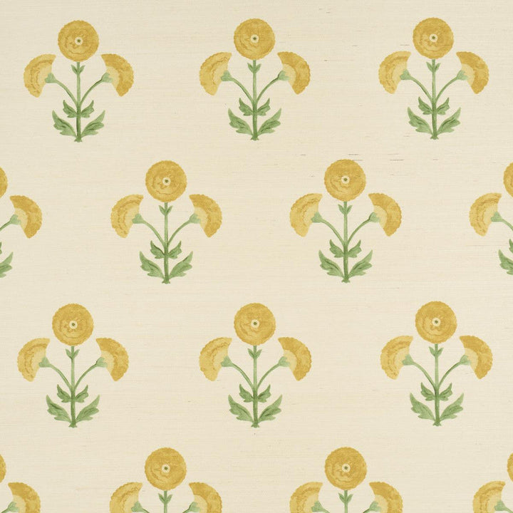 Saranda Flower Sisal Marigold 5016670 by Schumacher Designer Wallpaper Perennial Favorites 34.5" - Swanky Fabrics -