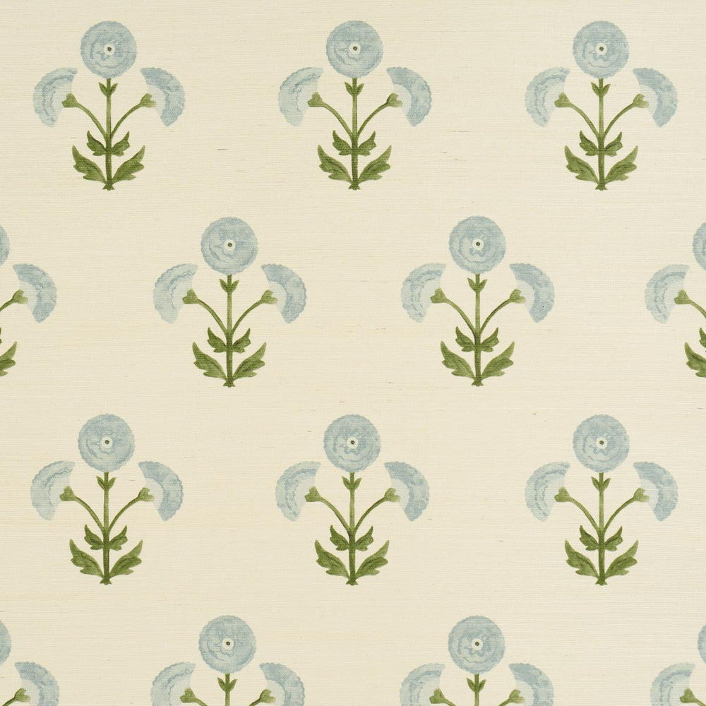 Saranda Flower Sisal Sky 5016671 by Schumacher Designer Wallpaper Perennial Favorites 34.5" - Swanky Fabrics -