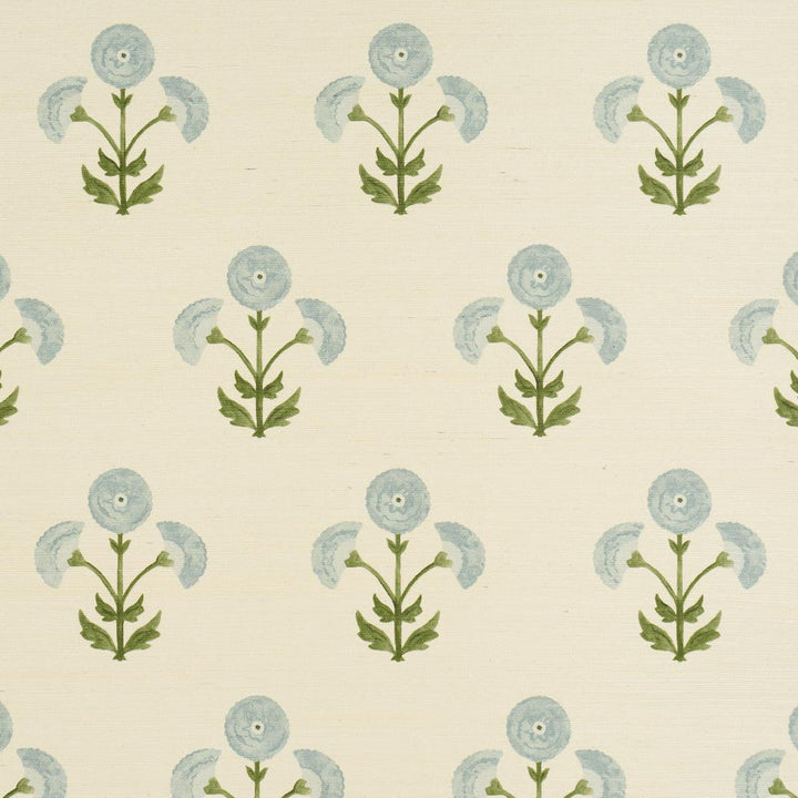 Saranda Flower Sisal Sky 5016671 by Schumacher Designer Wallpaper Perennial Favorites 34.5" - Swanky Fabrics -