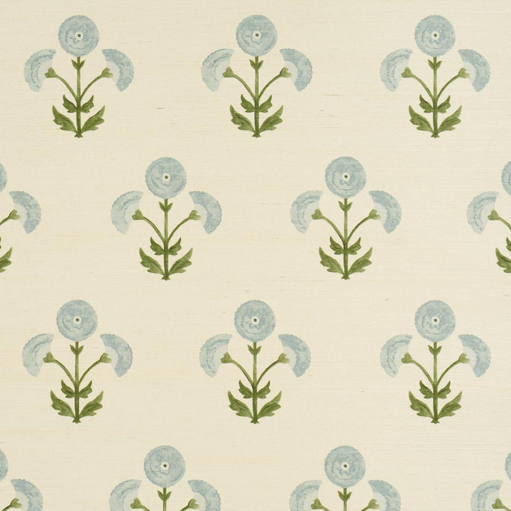 Saranda Flower Sisal Sky 5016671 by Schumacher Wallpaper Perennial Favorites 34.5" - Fabric Carolina -