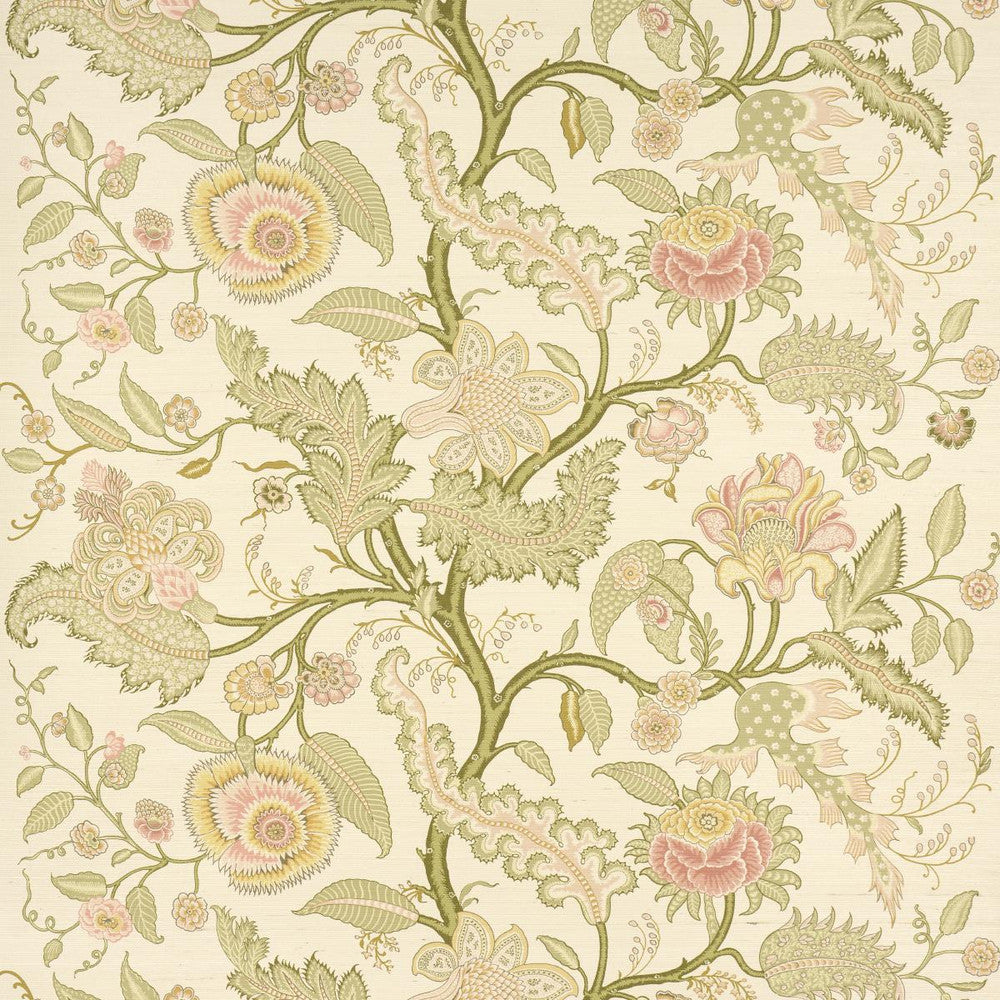 Sinhala Sisal Pink & Green 5016690 by Schumacher Designer Wallpaper Perennial Favorites 34.0" - Swanky Fabrics -